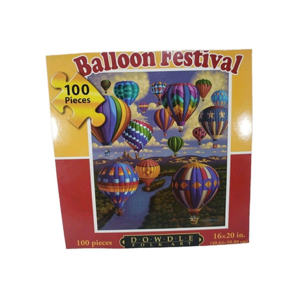 Dowdle Folk Art "Balloon Festival" Jigsaw Puzzle 100 Large Piece 16x20 Complete